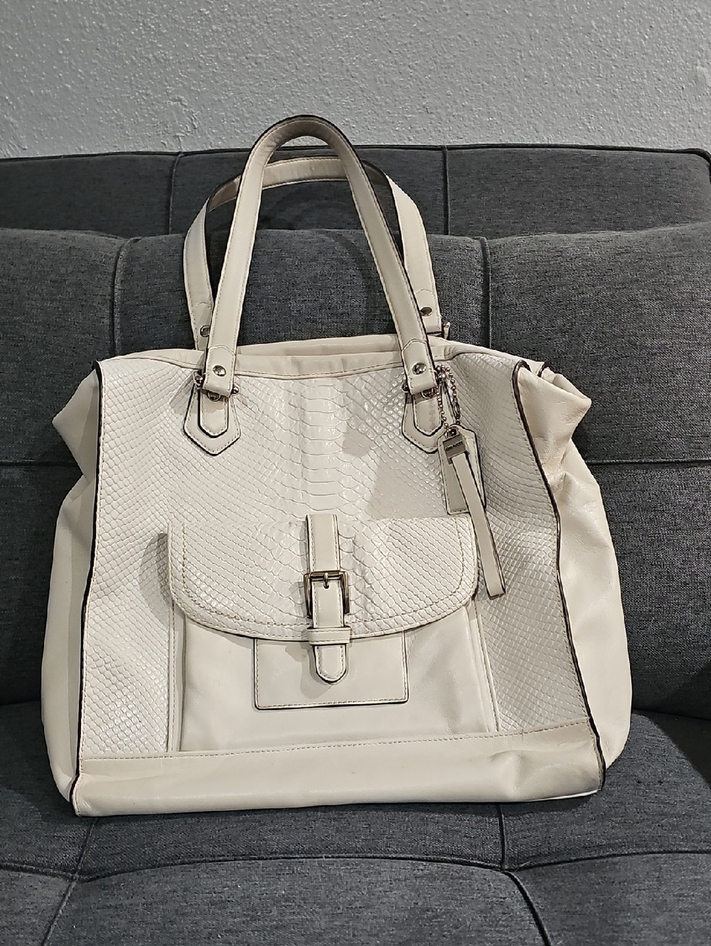Coach Charlie Embossed Python Leather Tote Bag